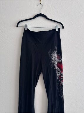 Women's Wide Leg Pants with Red Bedazzled y2k Graphic